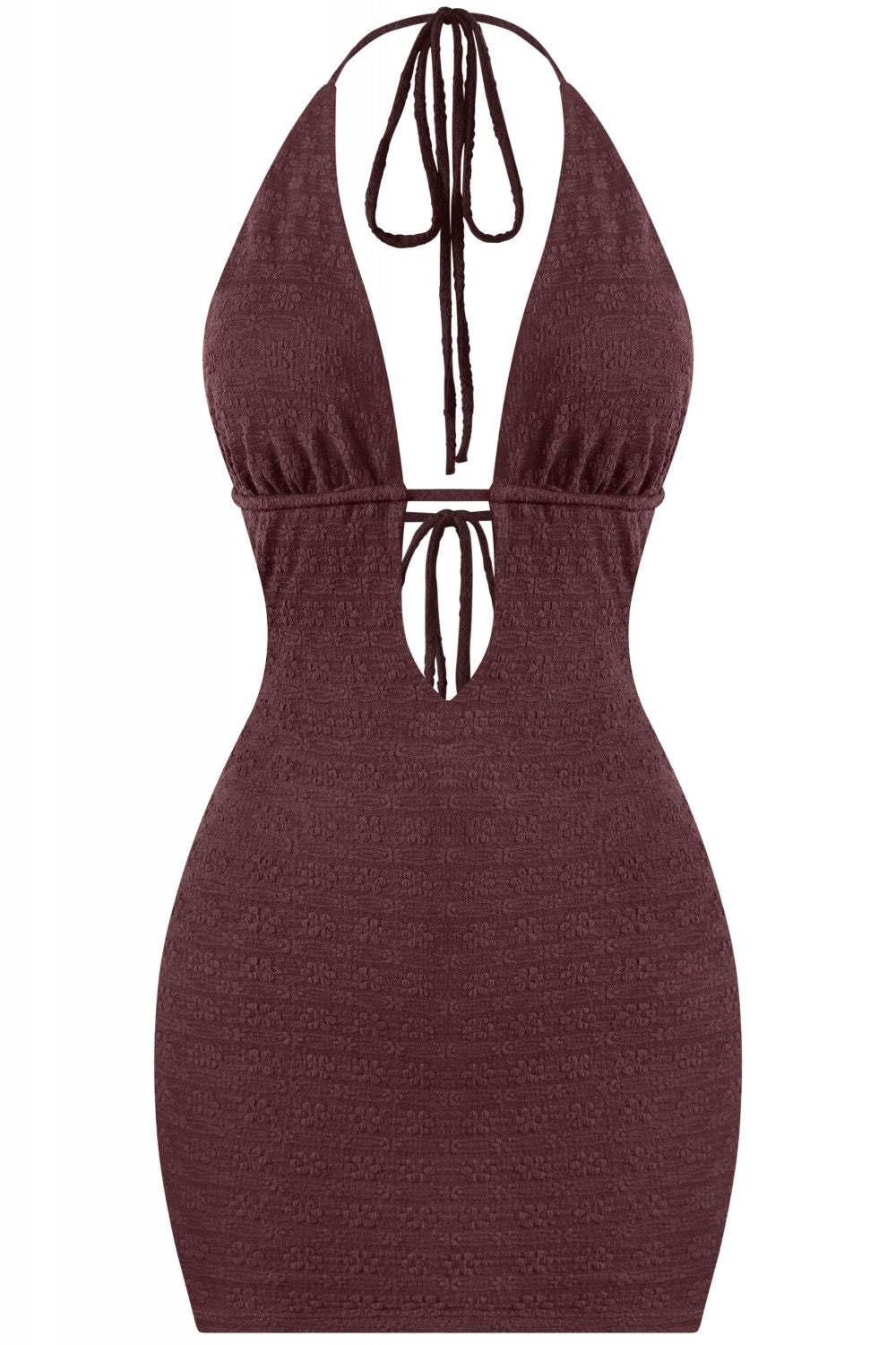 IBIZA HALTER MINI DRESS-BROWN