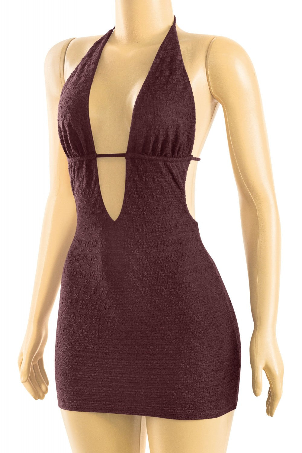 IBIZA HALTER MINI DRESS-BROWN