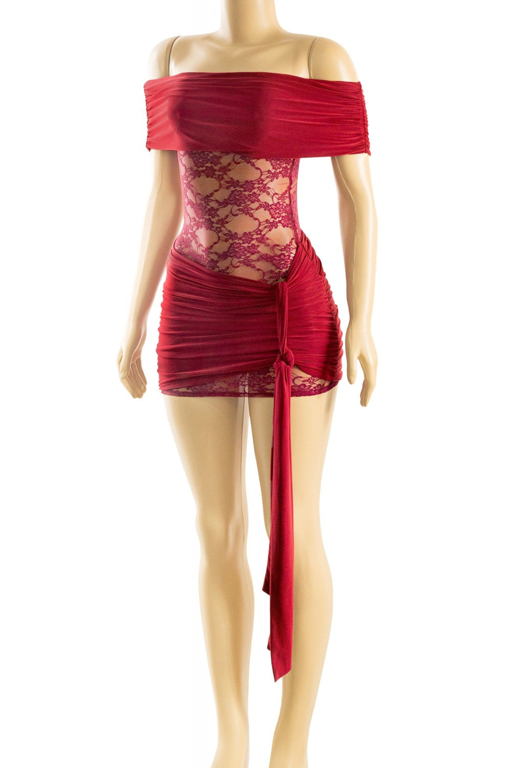 GRISELDA LACE MINI DRESS-BURGUNDY