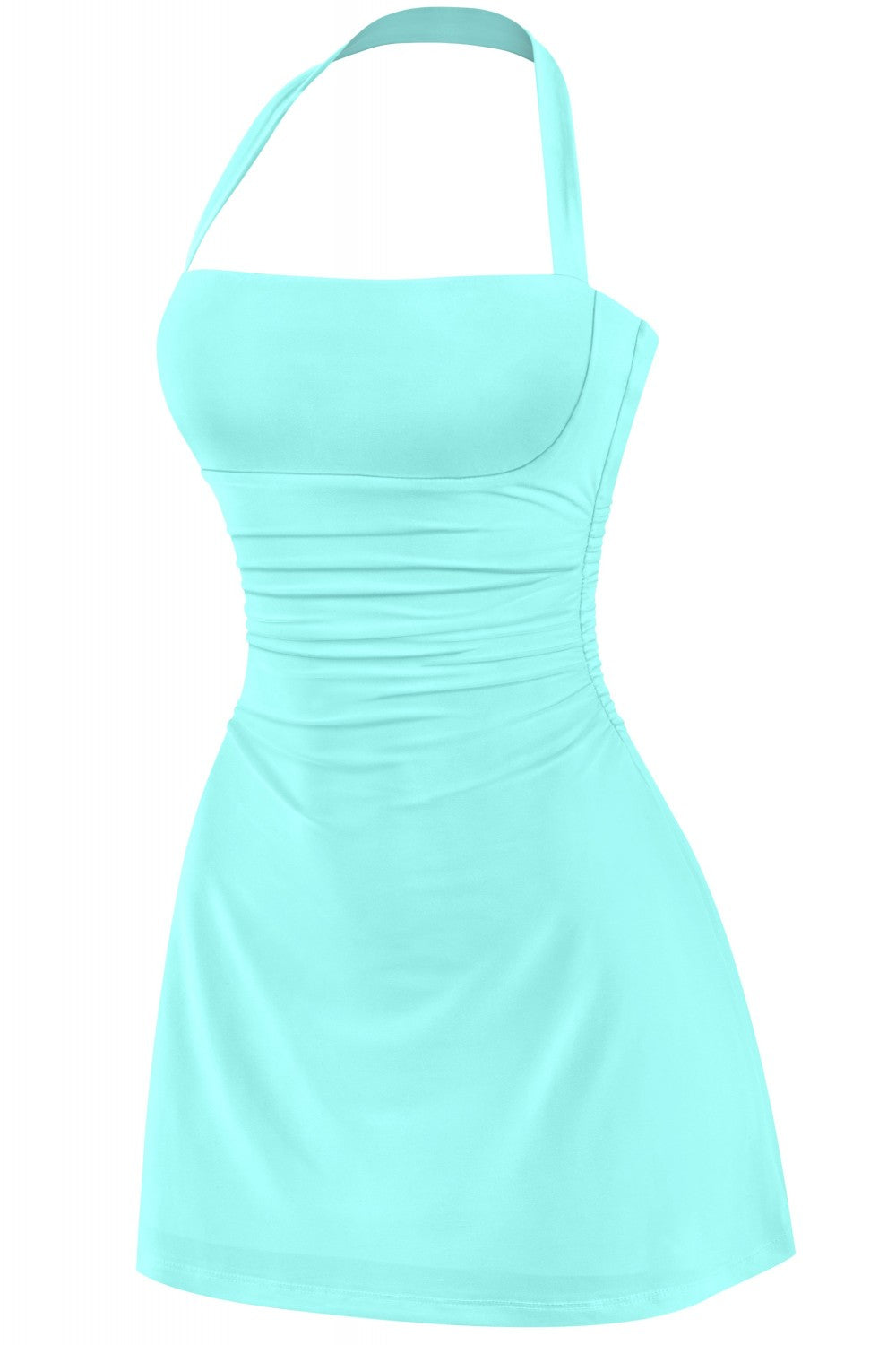 TIFFANY BLUE HALTER MINI DRESS
