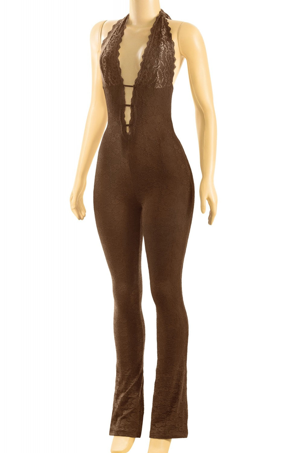 ANGEL LACE JUMPSUIT-BROWN