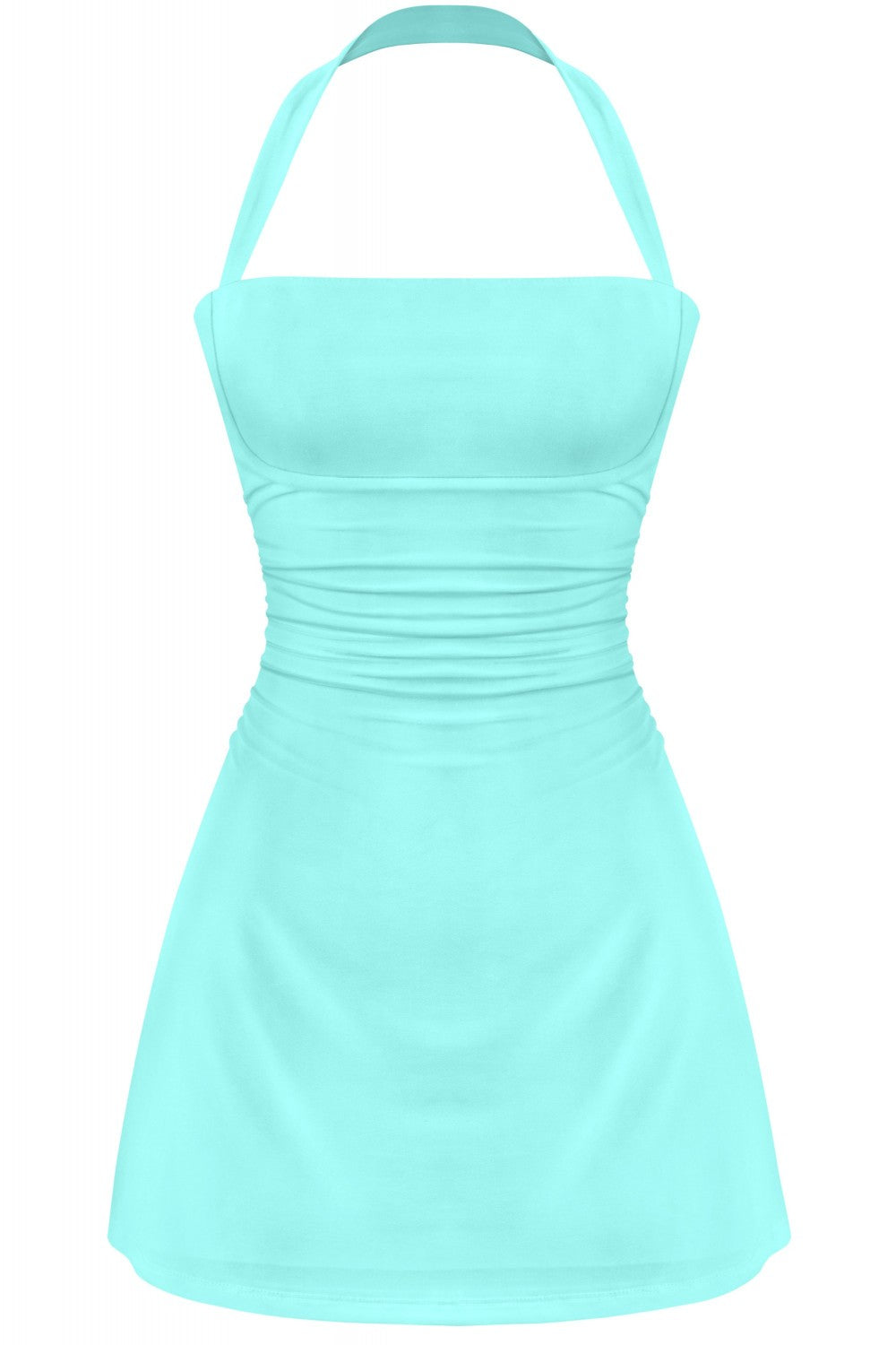 TIFFANY BLUE HALTER MINI DRESS