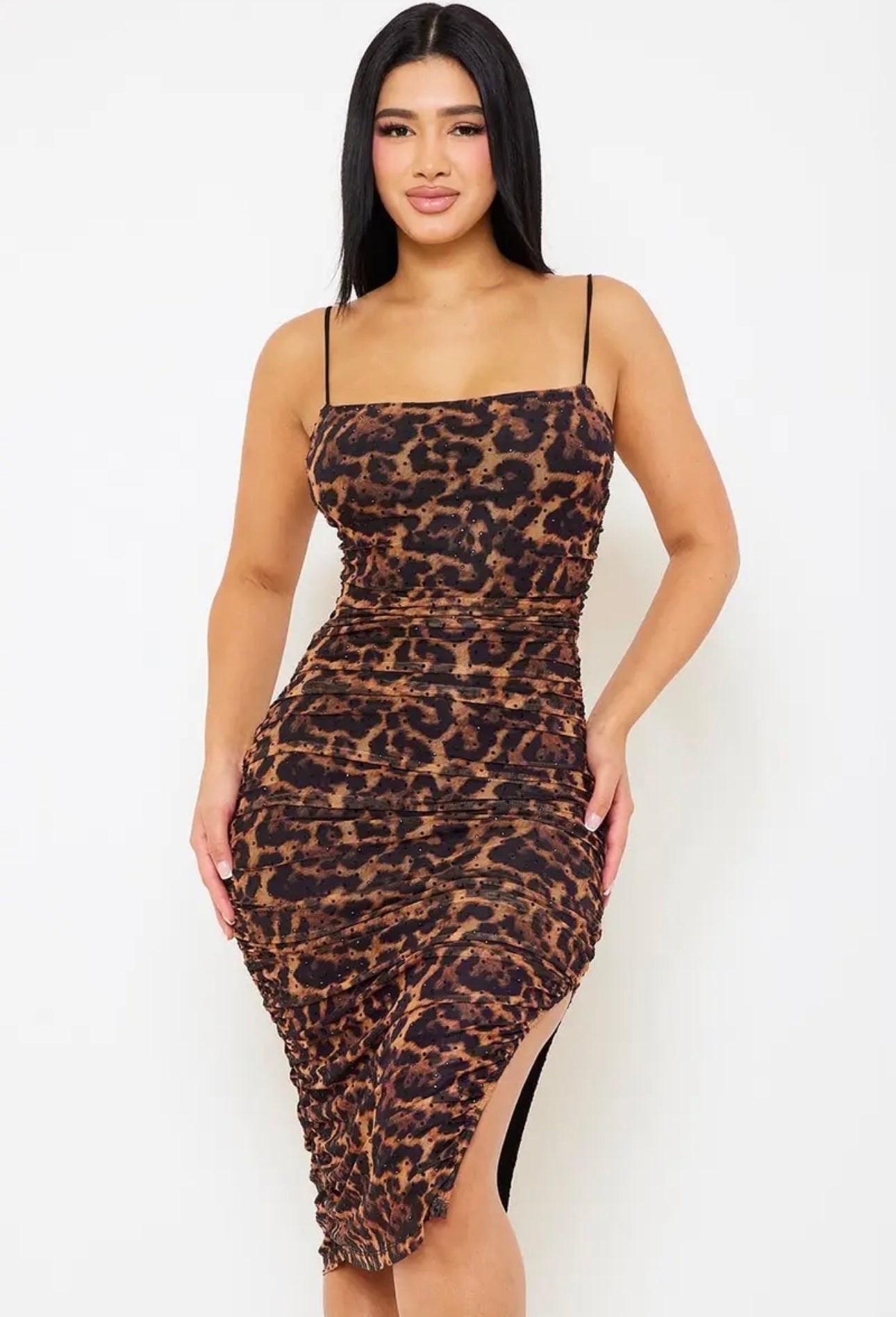 LEOPARD GLAM MIDI DRESS