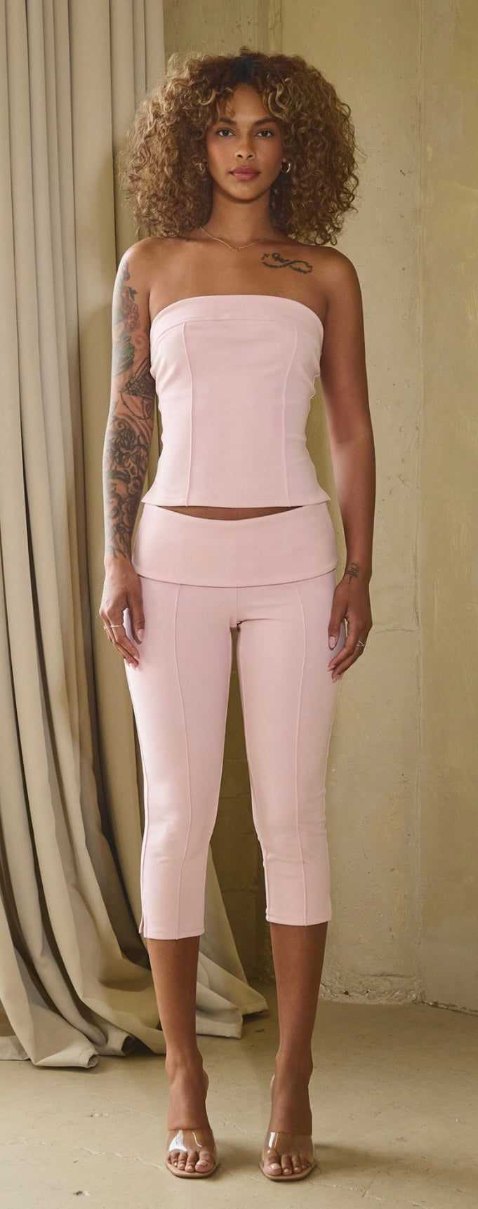 BABYDOLL CAPRI SET-PINK