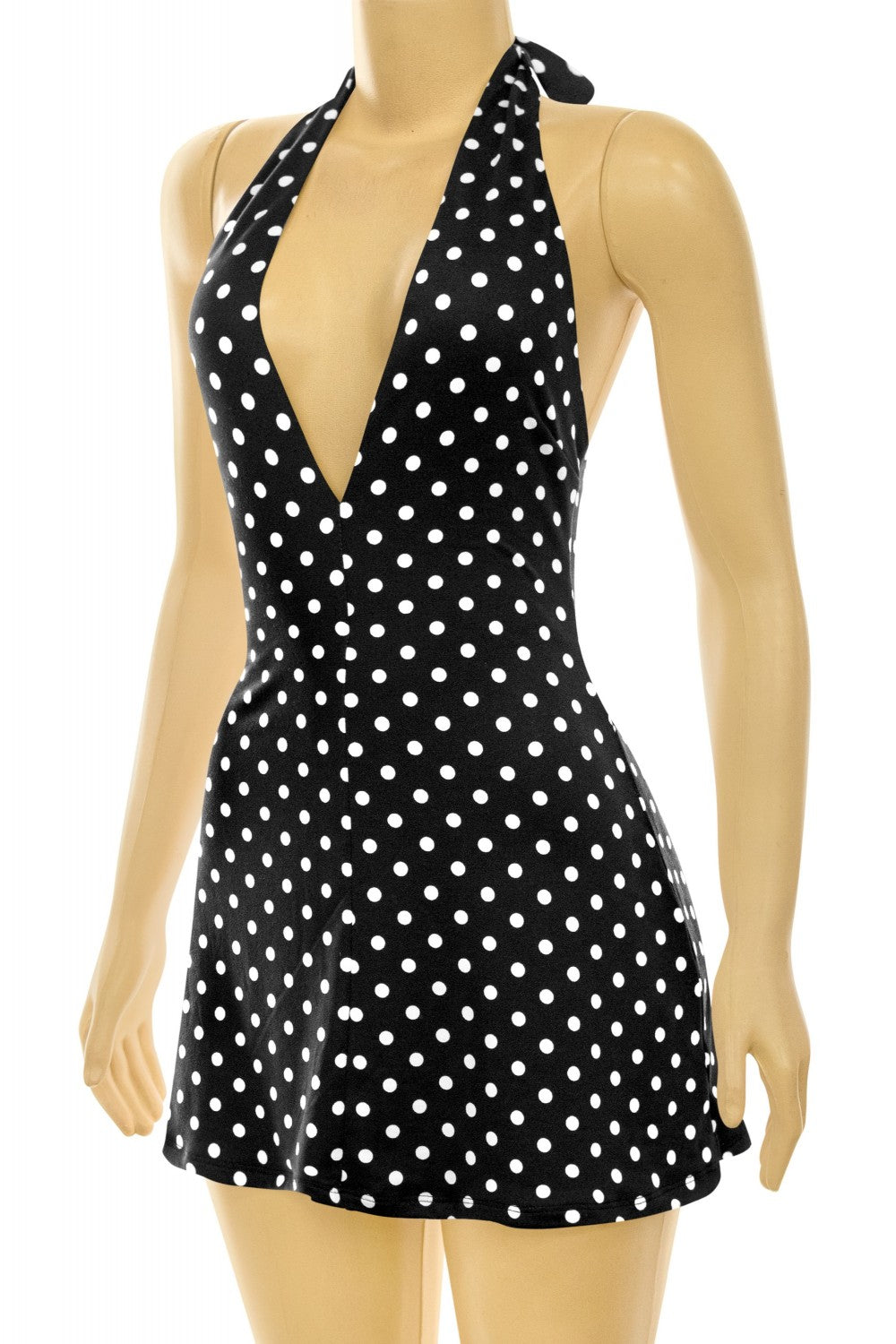 SOLENE HALTER ROMPER/DRESS-POLKA DOT DTY
