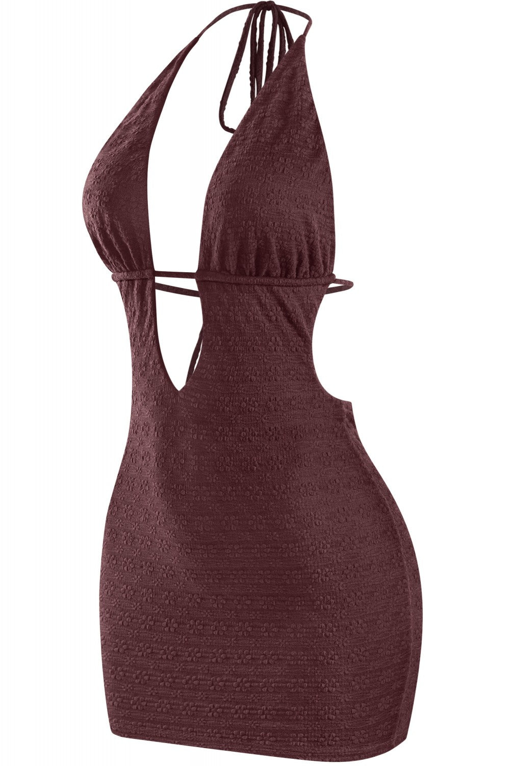 IBIZA HALTER MINI DRESS-BROWN