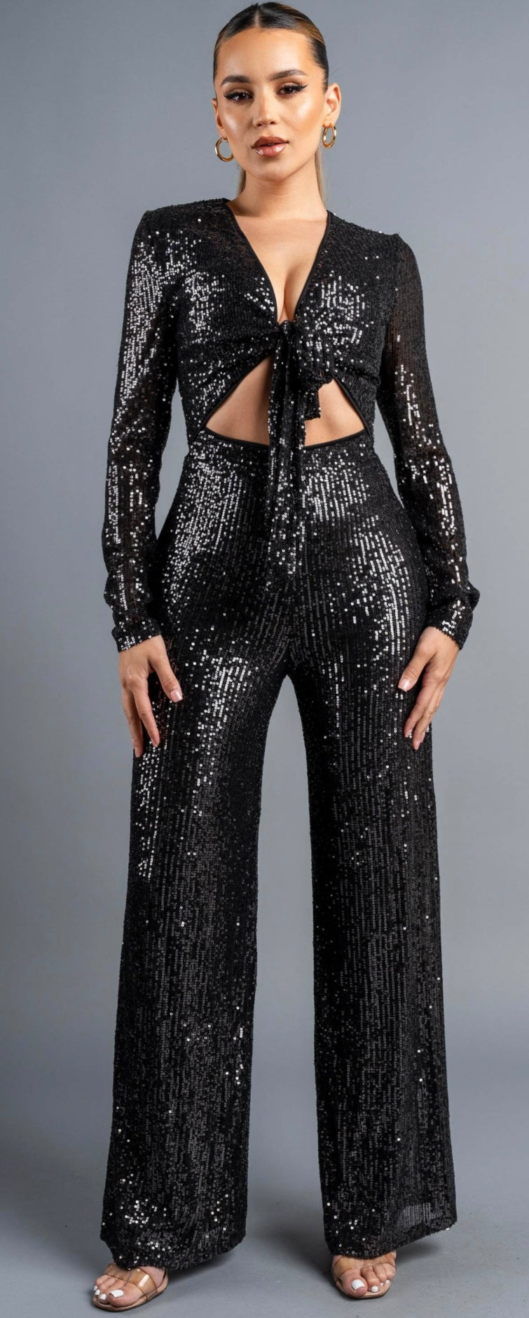 SLEIGH SEQUINS JUMPSUIT-BLACK