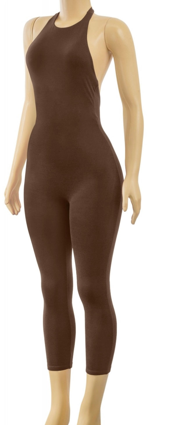 SOFIA HALTER JUMPSUIT-BROWN