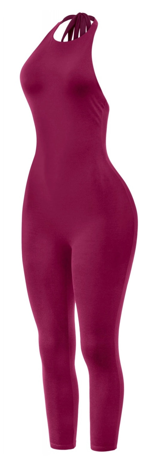 SOFIA HALTER JUMPSUIT-BURGUNDY