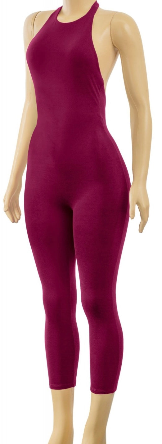 SOFIA HALTER JUMPSUIT-BURGUNDY