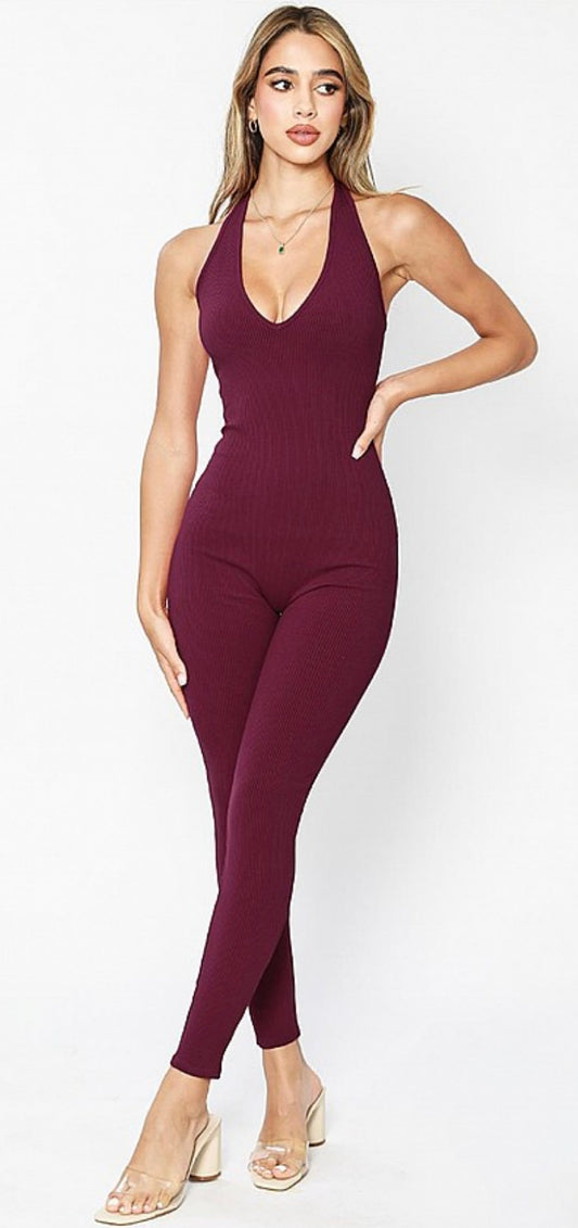 BURGUNDY V JUMPSUIT
