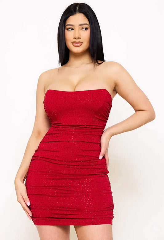 CRIMSON GLAM MINI DRESS