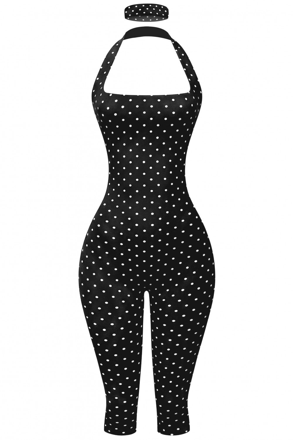 THE DOT EDIT CAPRI JUMPSUIT-BLACK/WHITE POLKA DOTS