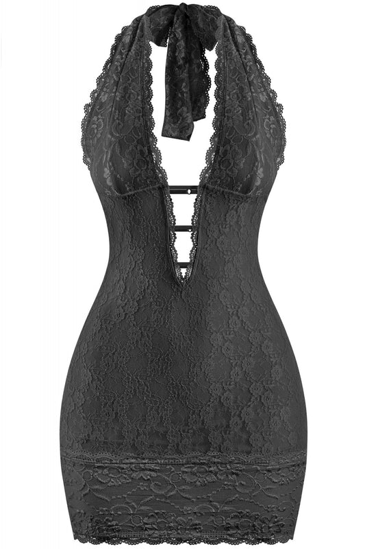 LACE MINI DRESS-BLACK