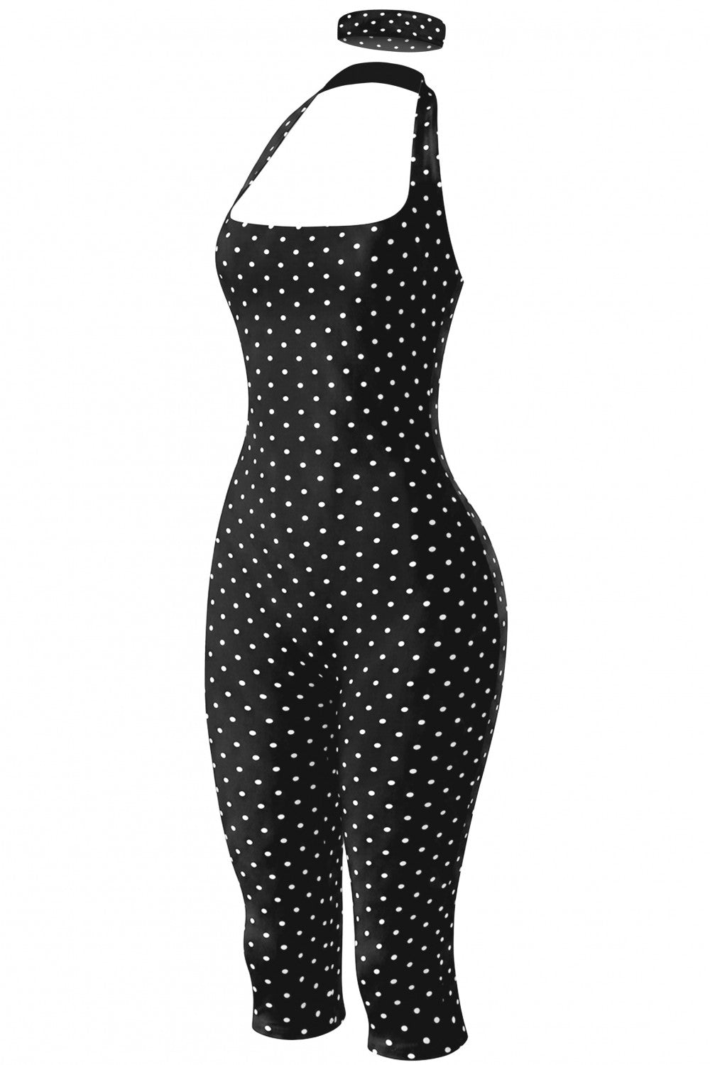 THE DOT EDIT CAPRI JUMPSUIT-BLACK/WHITE POLKA DOTS