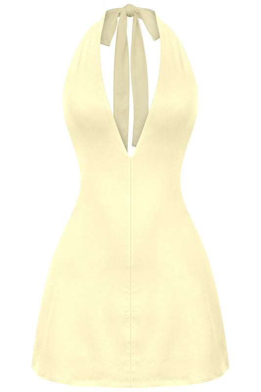 SOLENE HALTER ROMPER/DRESS-PASTEL YELLOW