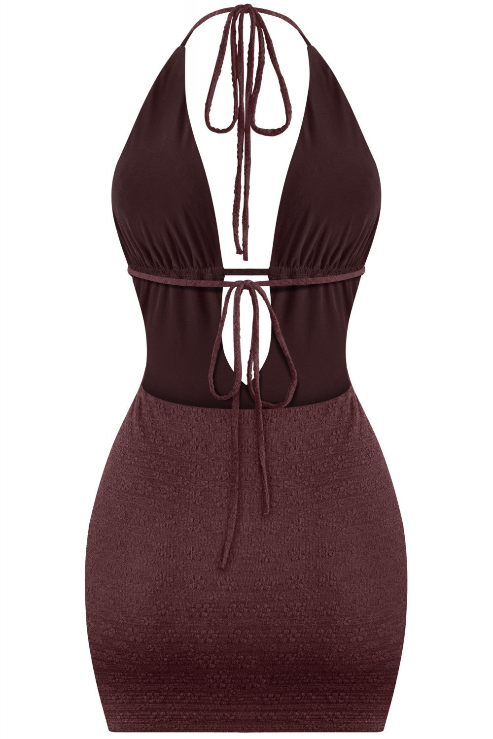 IBIZA HALTER MINI DRESS-BROWN
