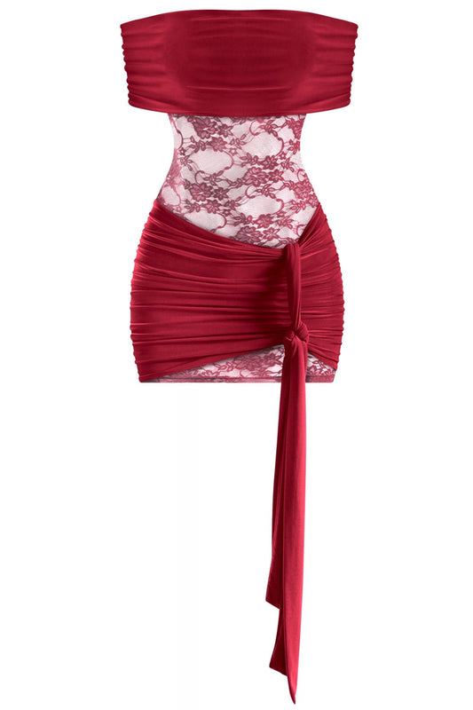 GRISELDA LACE MINI DRESS-BURGUNDY