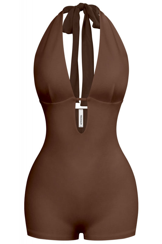 DOLCE HALTER ROMPER-BROWN