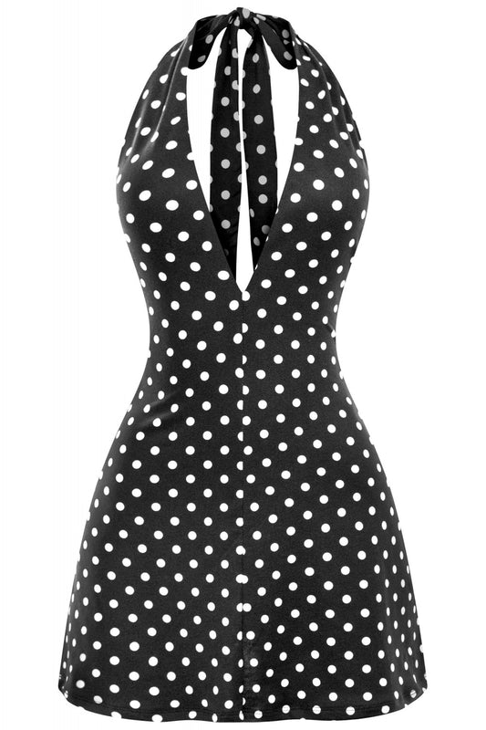 SOLENE HALTER ROMPER/DRESS-POLKA DOT DTY