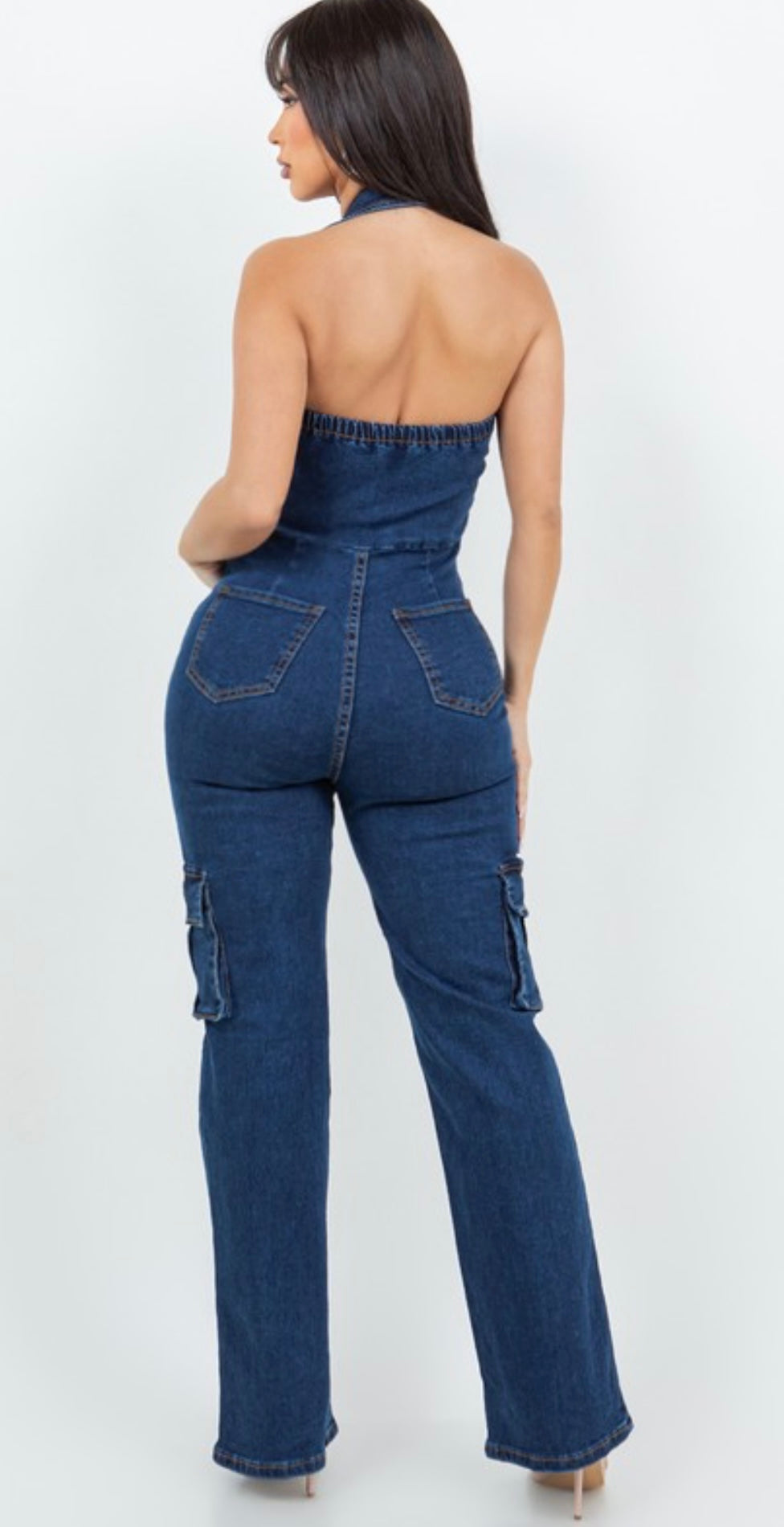 BEBE DENIM JUMPSUIT-DARK BLUE