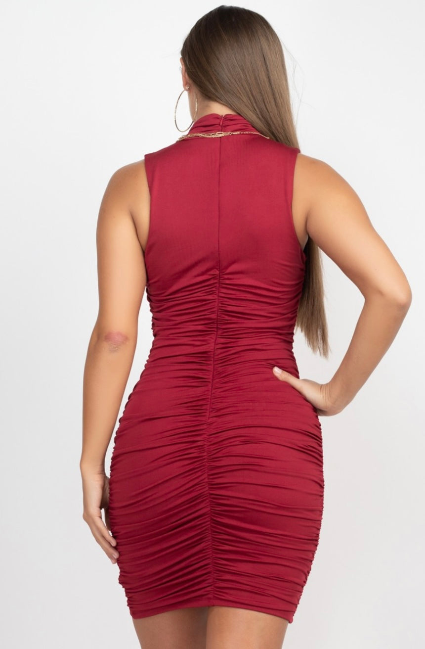 Wine Ruched Dress