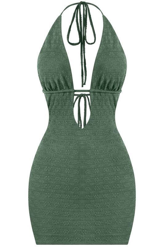 IBIZA HALTER MINI DRESS-OLIVE