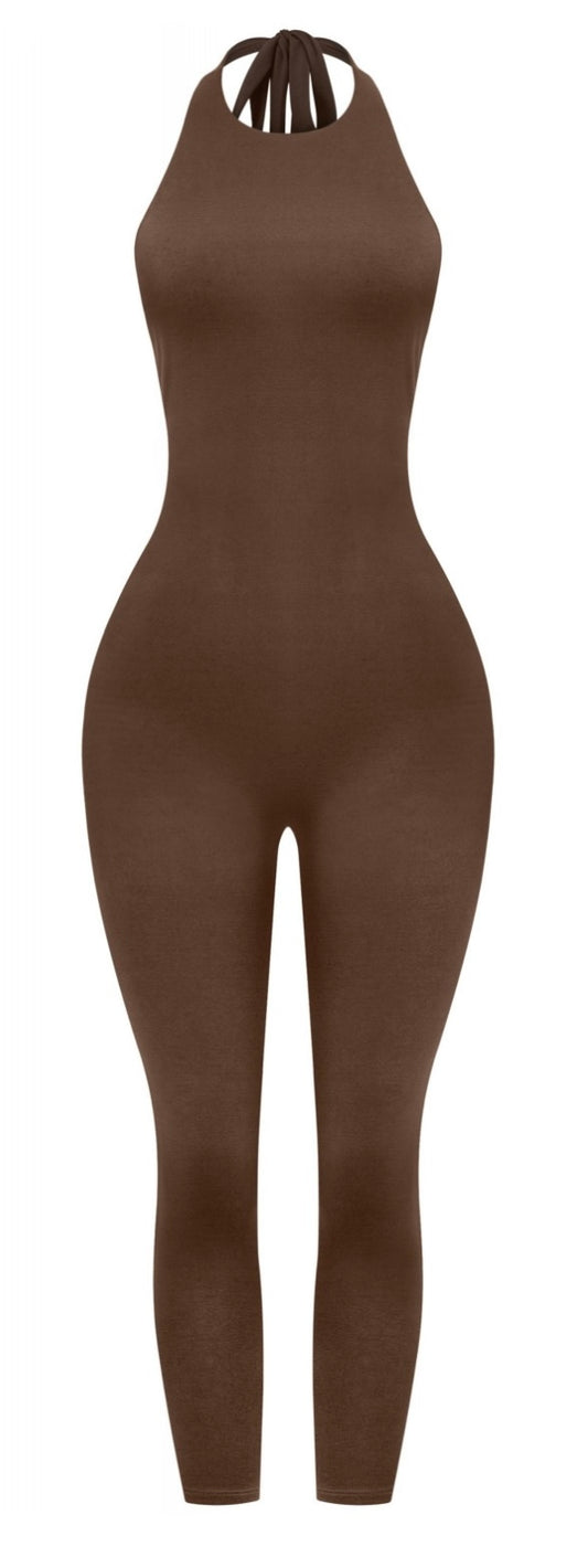 SOFIA HALTER JUMPSUIT-BROWN