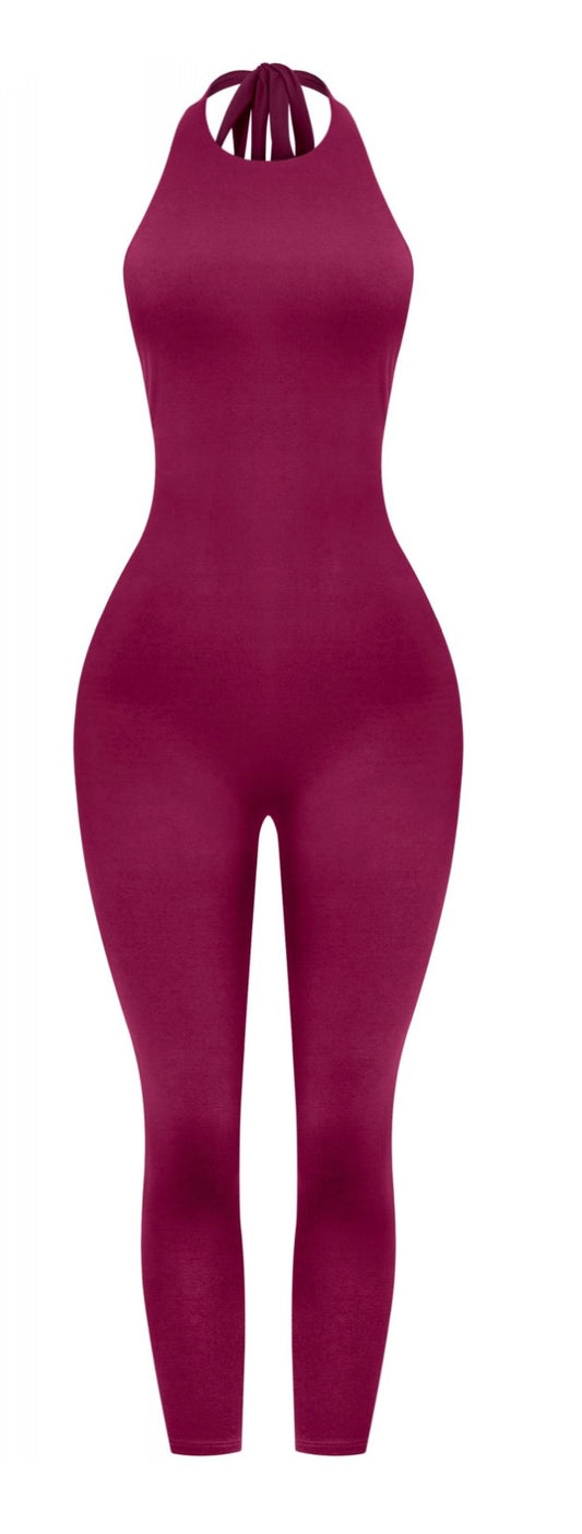 SOFIA HALTER JUMPSUIT-BURGUNDY