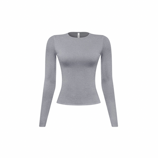 KIMMY ROUND NECK LONG SLEEVE-HEATHER GREY